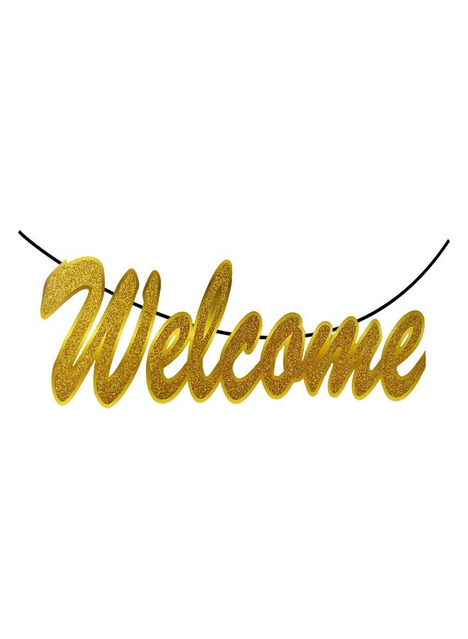 Pop Colours Gold Glitter Welcome Banner | Hanging Decoration | Suitable for Home, Office, or Any Celbration and Partys | Welcome Home Baby Decoration | 1 pcs (Gold ) - Image 1